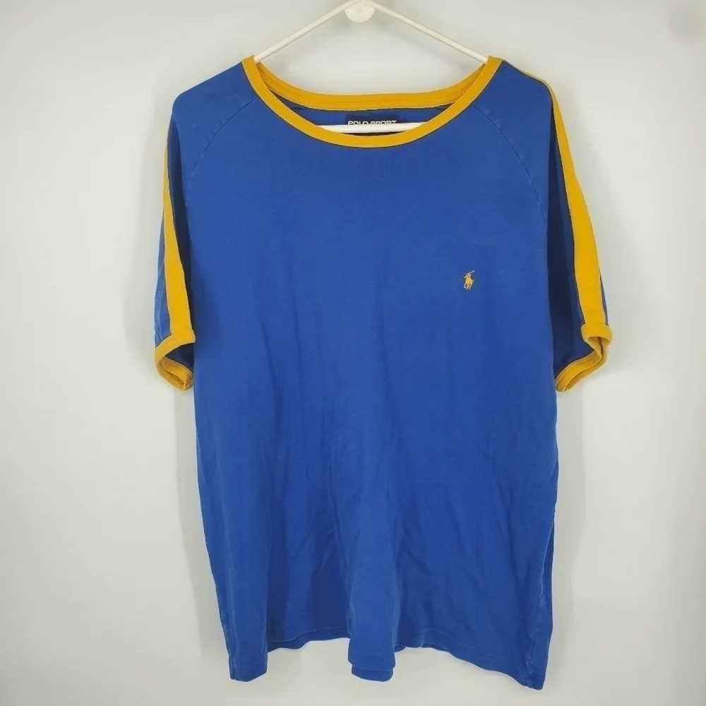 Vintage Ralph Lauren Polo Shirt Blue & Yellow Crew Neck With Pony Men's XXL